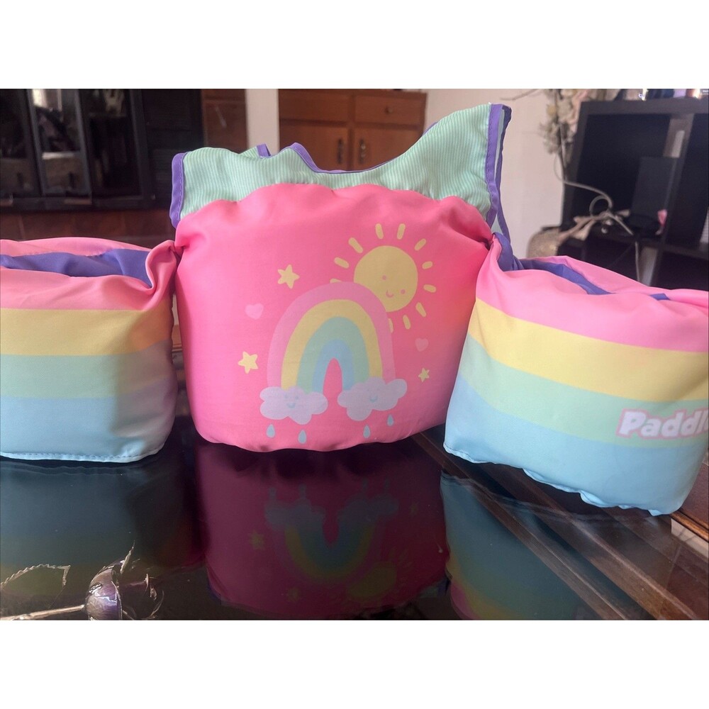 Body Glove Child Life Jacket For Kids 30-50lbs Pink w/‎ Rainbow Great Condition!